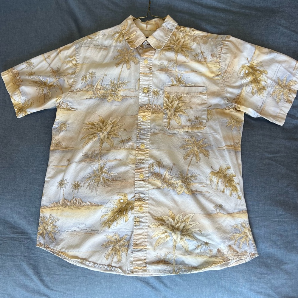Tropical / Hawaiian David Taylor Cream and Gold Palm Print Shirt